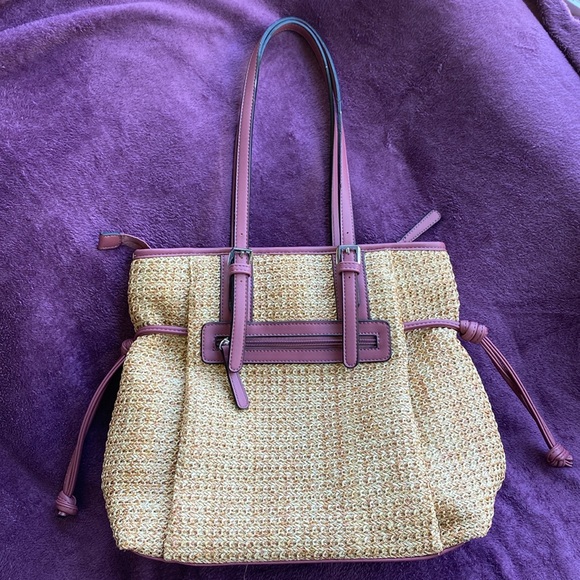 Straw Shoulder Bag Tote, Pink Stix - Picture 3 of 9